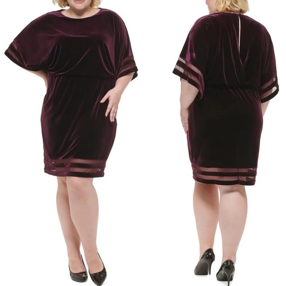 🌻Jessica Howard Elegant Velvet Dress in Deep Purple - Picture 1 of 7